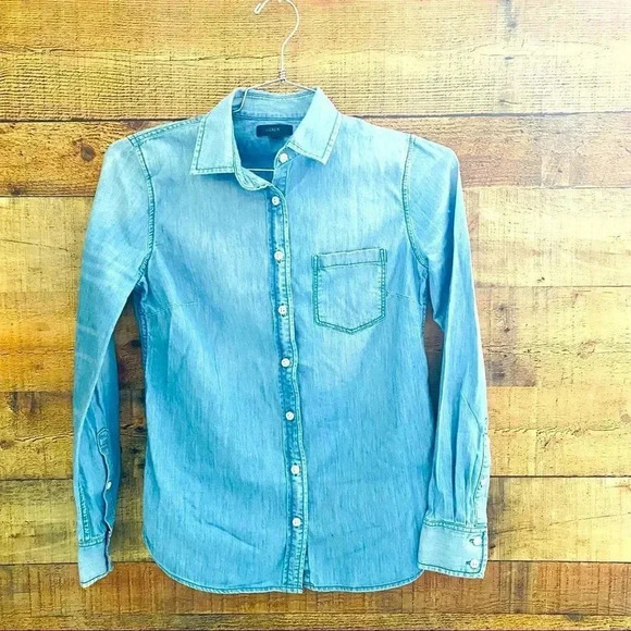 J. Crew Classic Fit Denim Chambray Shirt - Picture 2 of 8